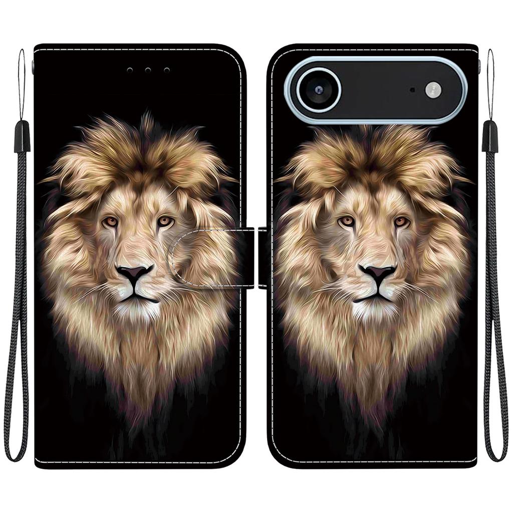 For iPhone 17 Air Case Pattern Printing Anti-Drop Leather Flip Wallet Phone Cover with Lanyard