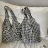 Fashion Geometric Contrast Color Handmade Knitted Handbag Women Minimalist Knot Shoulder Bag
