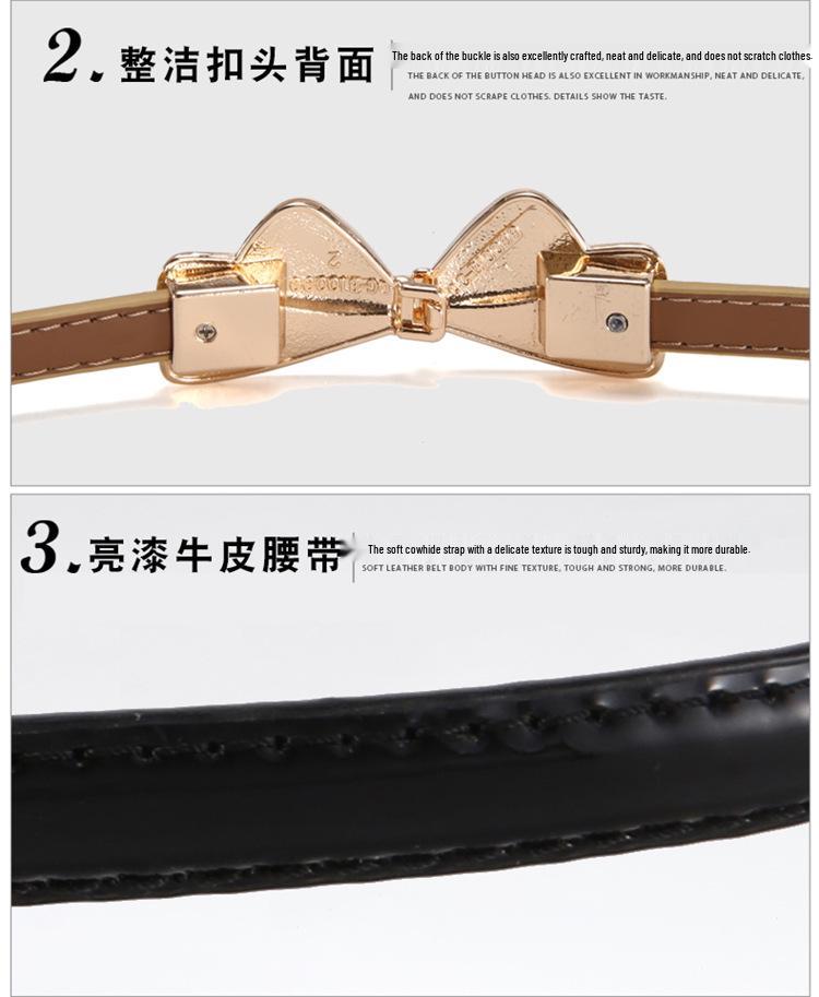 Women's Fashion Black Patent Leather Belt with Bowknot - Versatile, Genuine Leather Waist-Cinching Accessory