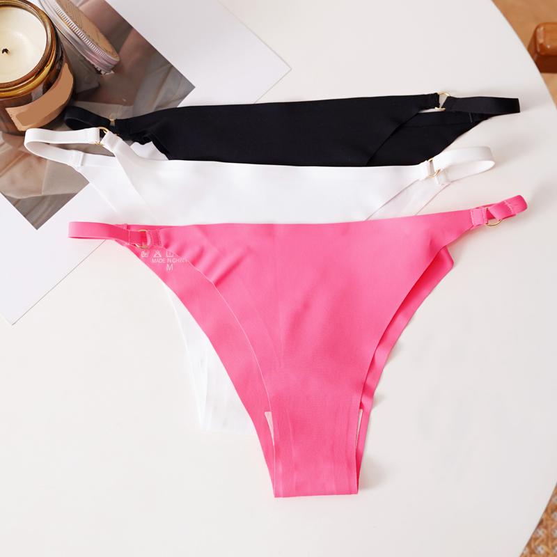 CINOON Seksowne Damskie Figi Stringi z Jedwabiu Lodowego Bezszwowe Jednokolorowe Niskie Majtki Styl Czystego Pożądania Niewidoczne Oddychające T-Back Majtki
