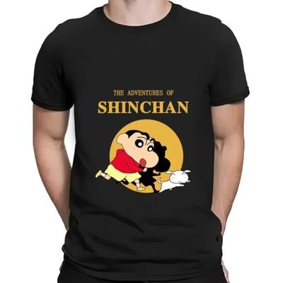 MINISO Summer New Men's Cute Anime Crayon Shin-chan Print Cotton T Shirt Short Sleeve O-neck Tees Streetwear Casual Couple Tops