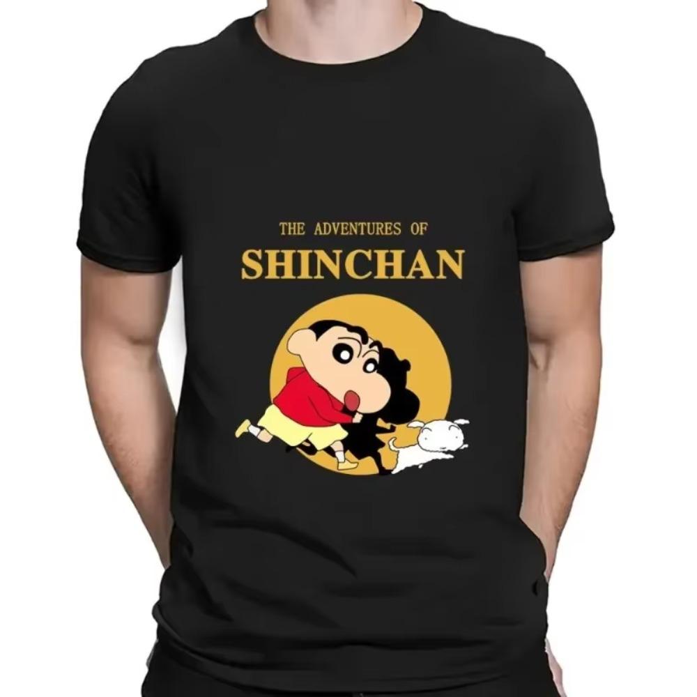 MINISO Letní Nové Pánské Roztomilé Anime Kreslený Shin-chan Potisk Bavlněné Tričko Krátký Rukáv O-výstřih Trička Streetwear Neformální Pár Topů