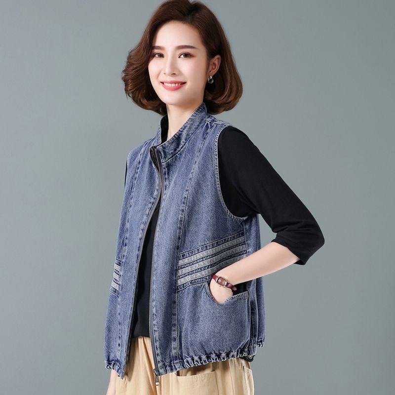 Women's Denim Vest Short Versatile Spring and Autumn New Loose Plus Size Vest Sleeveless Jacket