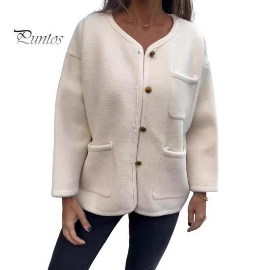 

Зимняя женская куртка с круглым вырезом, однобортный кардиган с длинными рукавами, верхняя одежда с карманами, теплое, сохраняющее тепло пальто для поездок на работу XL абрикосовый