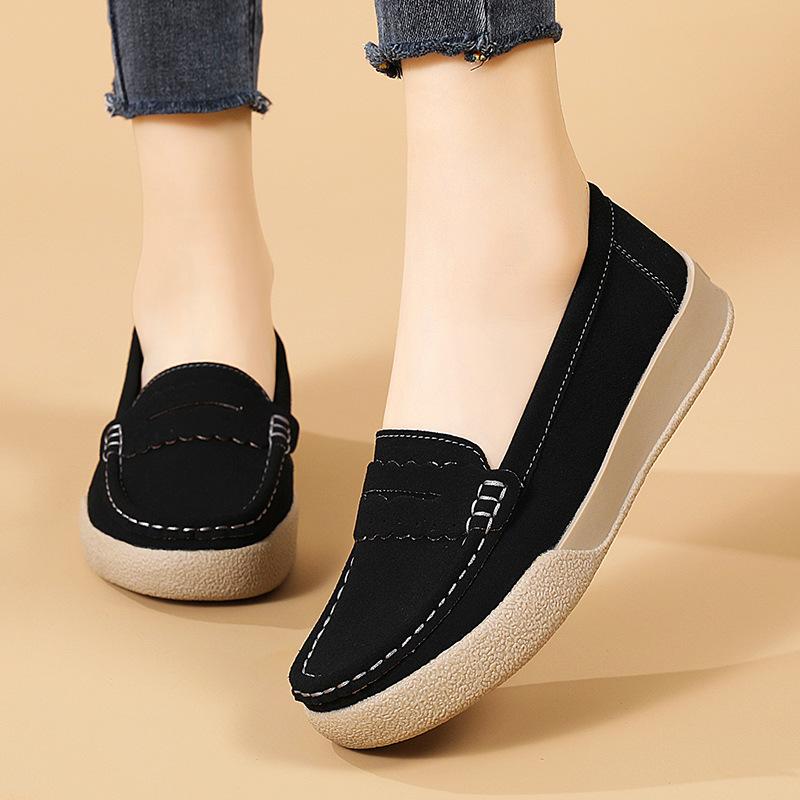 Fashion Flat-soled Doudou Shoes Women's Comfortable One-pedal Black Single Shoes Beef Tendon Sole Versatile Soft-soled Mother Shoes