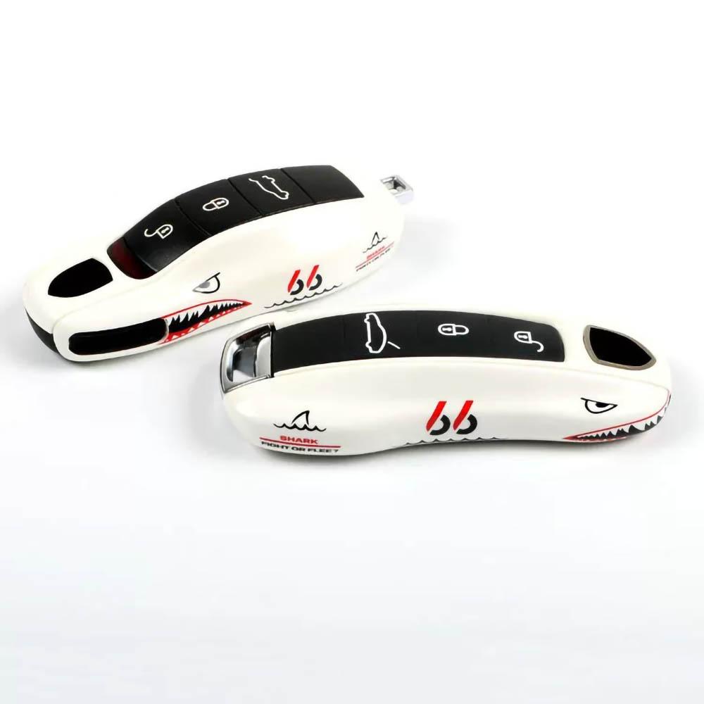 Car Key Case White Shark for Porsche Panamera Maycan Taycan 911 718 Boxster Cayman Remote Control Fob Protective Shell 3pcs/set