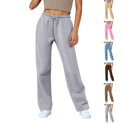 Women's Wide Leg Track Pants Fleece Lined Loose Straight Casual Pants  Sports Jogger Pants With Pockets