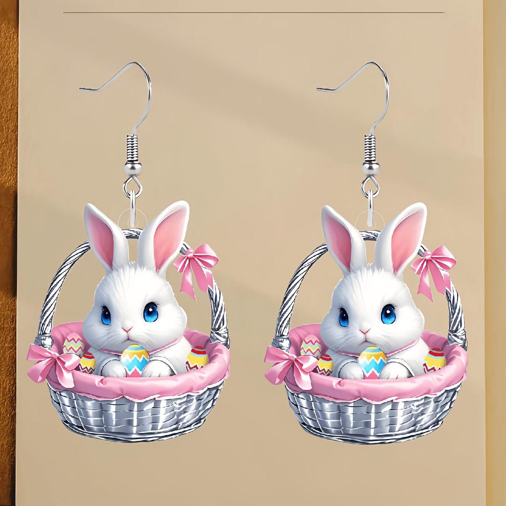 2D Cartoon Flat Flower Rabbit Earrings Cartoon Cute Animal Rabbit Pendant Earrings Resurrection Festival Party Jewelry Accessori