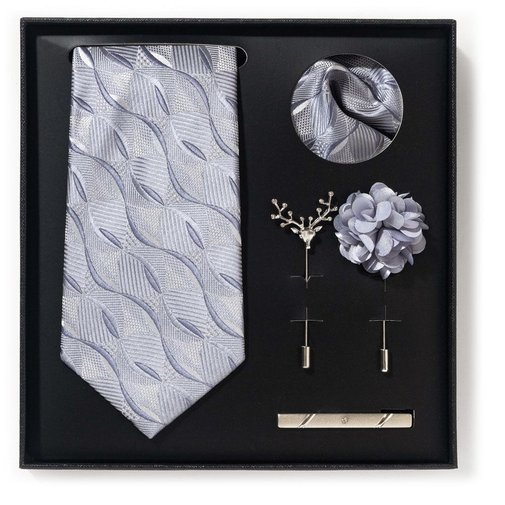 Tie Men'S Net Color Striped Cashew Flower Men'S Tie High Sense 6-Piece Gift Box Men'S Suit Accessories
