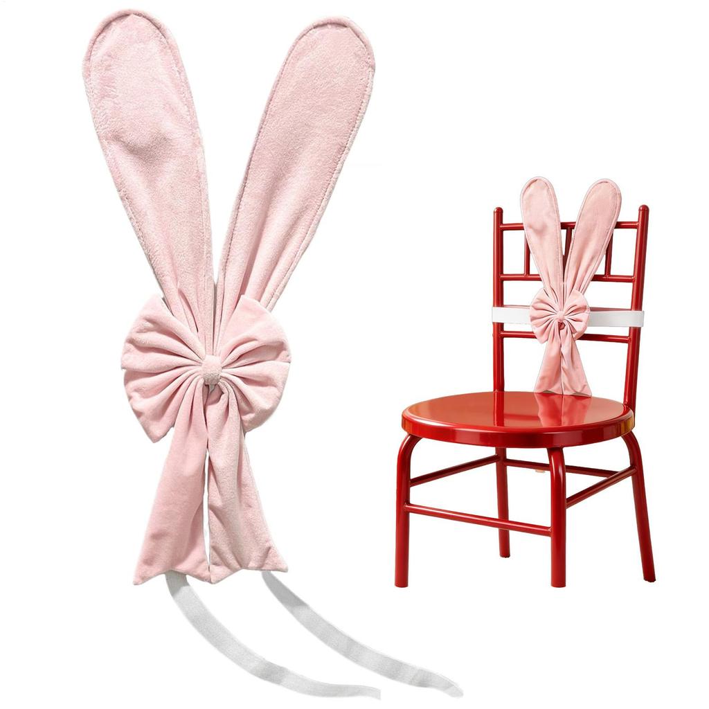 Easter Bunny Ear Chair Back Decoration Easter Bow Ornaments Chair Sashes With Elastic Straps Holiday Party Dining Table Decor