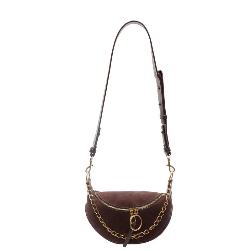 Leopard faux suede hobo shoulder bags fashion wide straps designer style sense of luxury chains crossbody feminine bags