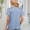 Ladies Summer Ruffles Short Sleeve O Neck Solid Color Casual Holiday Pullover Blouse Shirt Top