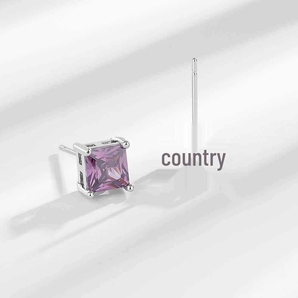 Korean Luxury Copper-Plated Zircon Square Earrings - European & American Cross-Border Piercing Studs