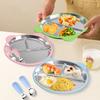3 Grids Suction Cup Dining Plate 304 Stainless Steel Kids Feeding Plate  Kindergarten