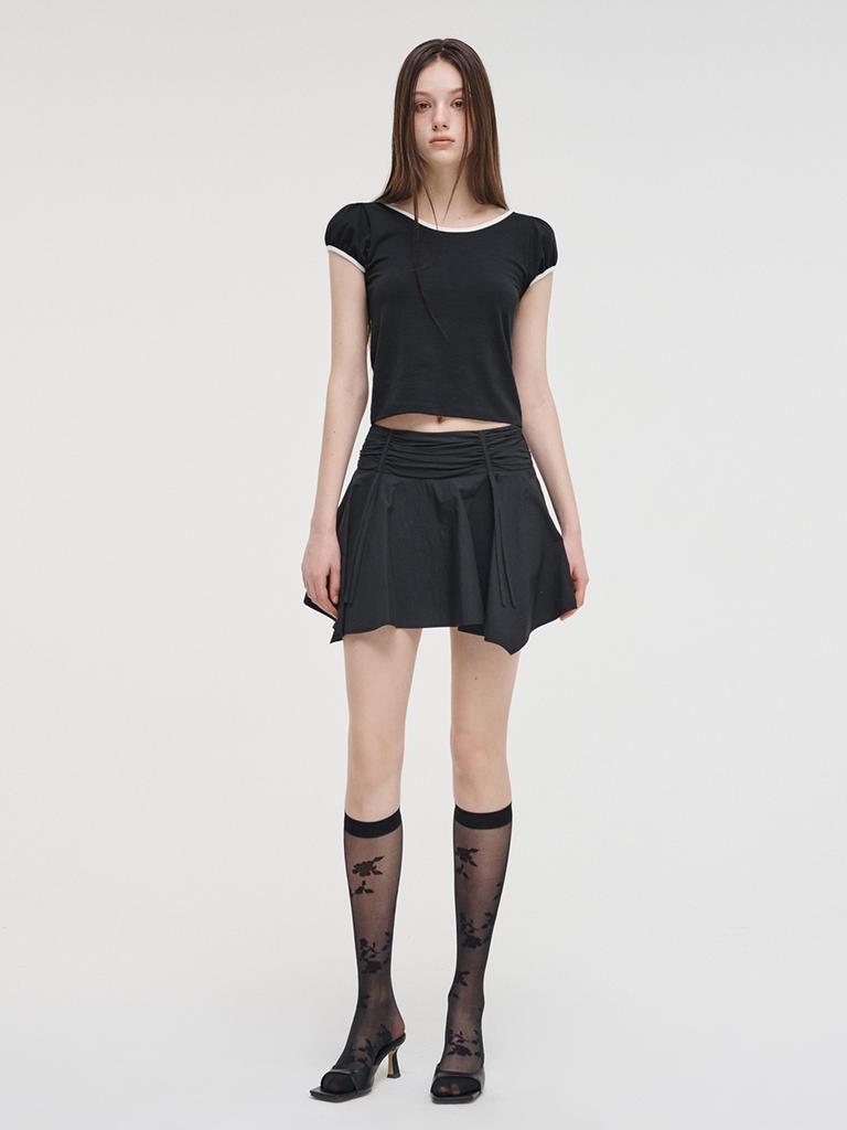 Etmont Strap Shirring Mini Skirt Black