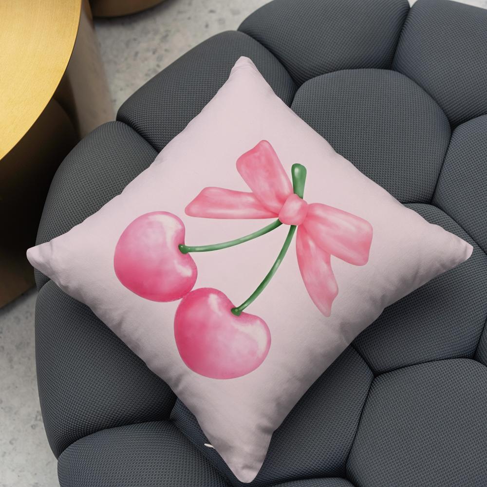 Pink bow cherry Cushion Cover 2-in-1 Reversible Plush Pillow Cover | Car/Sofa/Bed | Perfect Gift