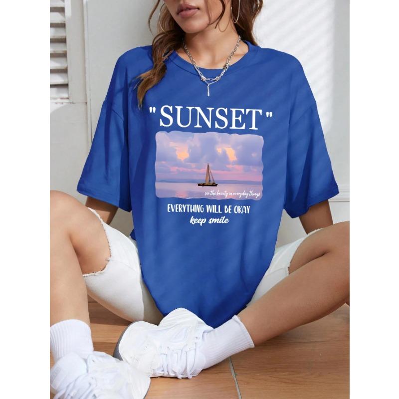 Summer Cotton Plus Size Women's Casual Shirt Landscape Digital Printing Street Style Short Sleeved T-shirt Fashion Women's shirt