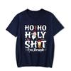 Ho Ho Putain je suis bourré Imprimé Bière T-shirts Homme T-shirt Coton Noël Chapeau de Père Noël T-shirt Graphique Oversize Homme Femme T-shirt