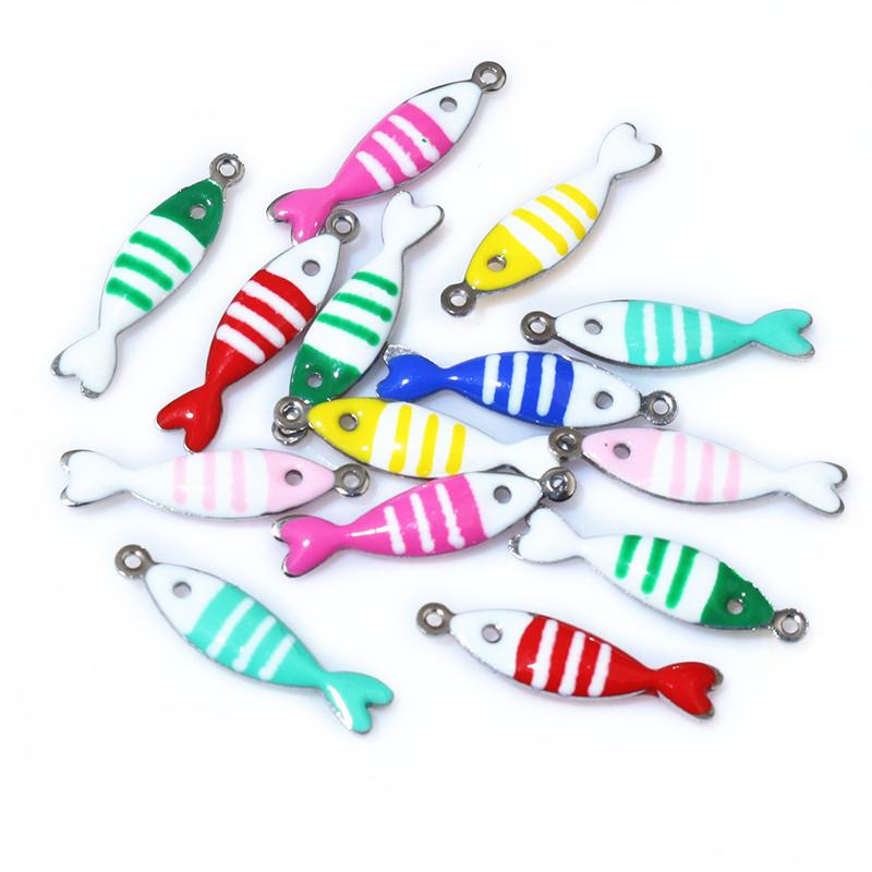 20 Stück 18x5mm Emaille Gestreifte Fisch Anhänger Edelstahl DIY Schmuckherstellung Zubehör für Ohrringe Halsketten Schlüsselanhänger