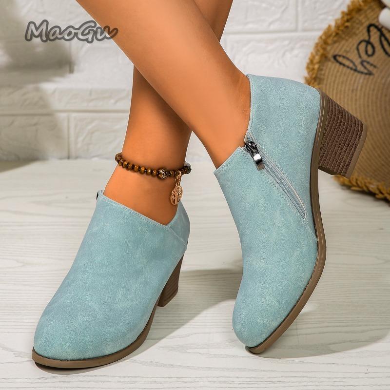 Fashion Women Booties 2025 Autumn Suede Chelsea Boots Women Fashion Size 43 Platform Boots Side Zipper Heeled Ankle Boots Botas DeMujer