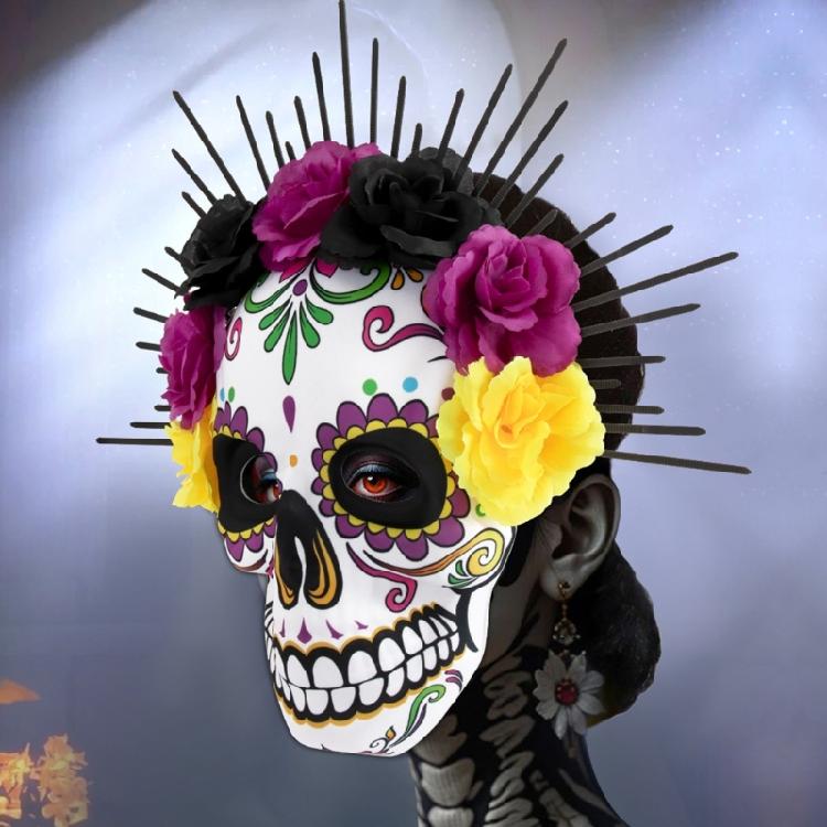 Masquerade Mask Day of The Dead Mask Rose Suger Skeleton Mask for Halloween Cosplay Costumes Party Mask for Women Men
