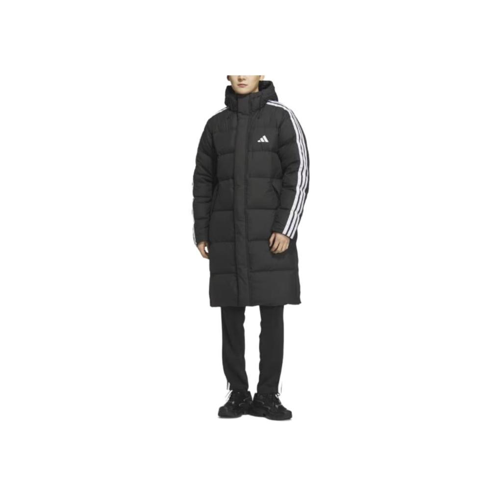 Adidas 3-Stripes 600 Fill Outdoor Sports Casual Warm Striped Hooded Long Sleeve Long Down Jacket Unisex Outerwear Black JZ8731