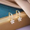 White Zircon Plumeria Pink Crystal Flower Hoop Earrings For Women Vintage Gold Color Ear Buckle Wedding Jewelry Valentines Gift