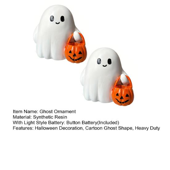 2/3Pcs Halloween Ghost Statue Holding Pumpkin Cartoon Ghost Resin Statue Figurine Sculpture Holiday Party Decoration Ornament