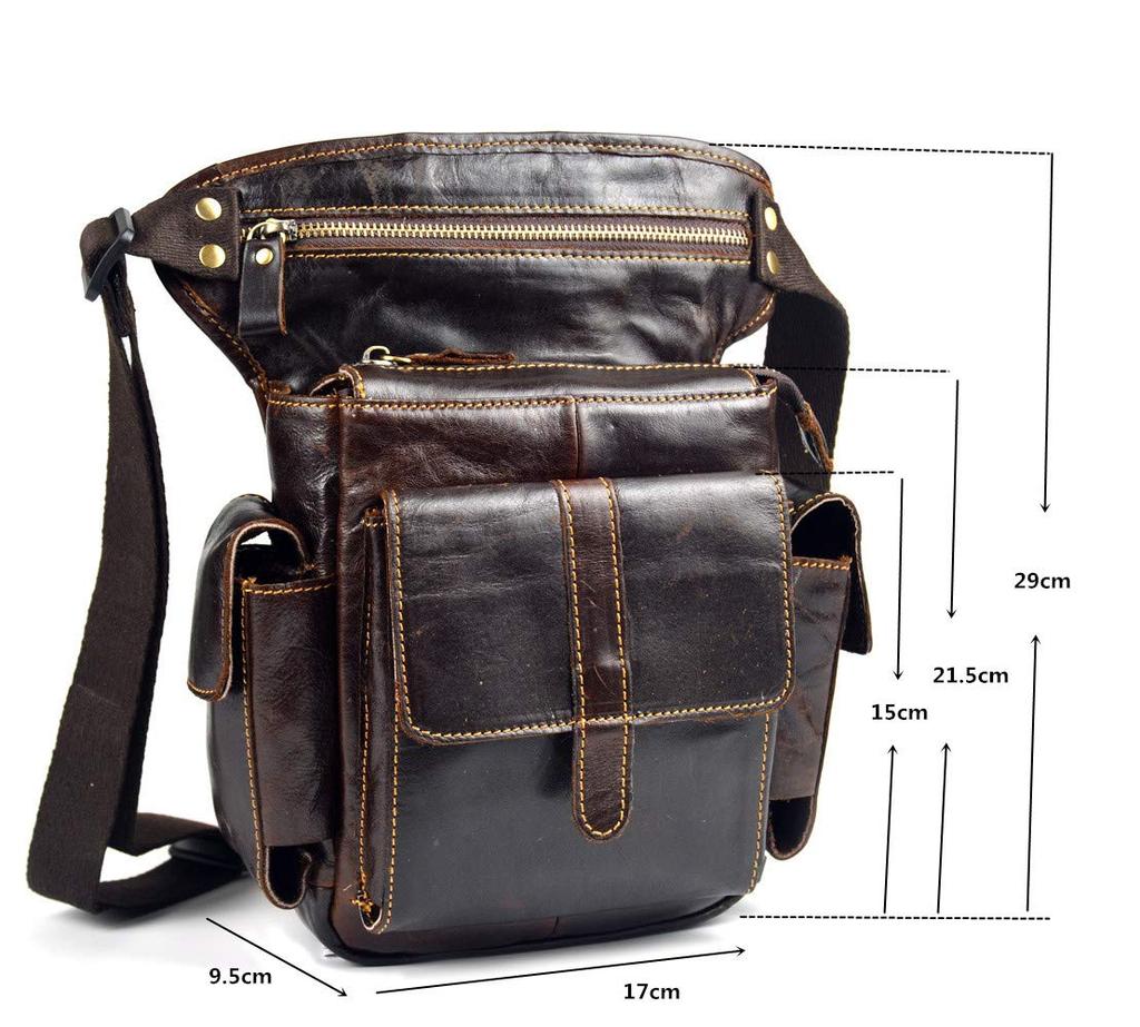 Meigardass Leg Genuine Multifunctional Waist Pouch for Thigh Hip and Shoulder Outdoor Waterproof and Abrasion Resistant Men's Bag, Leather,