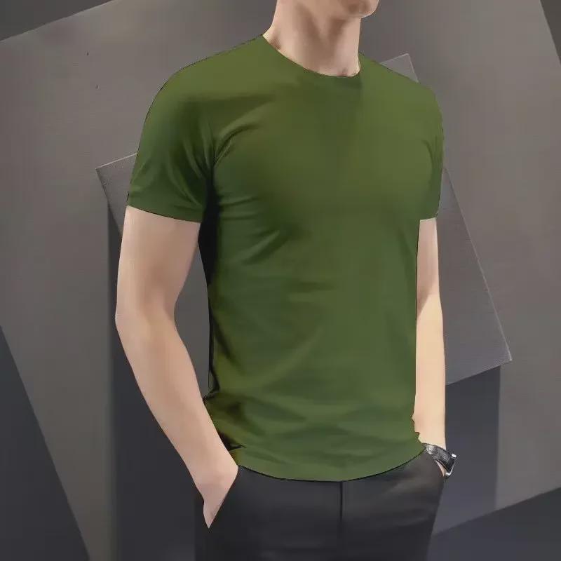 "Korean Slim Fit Men's Summer Short-Sleeve T-Shirt - 140g Polyester Solid Color"