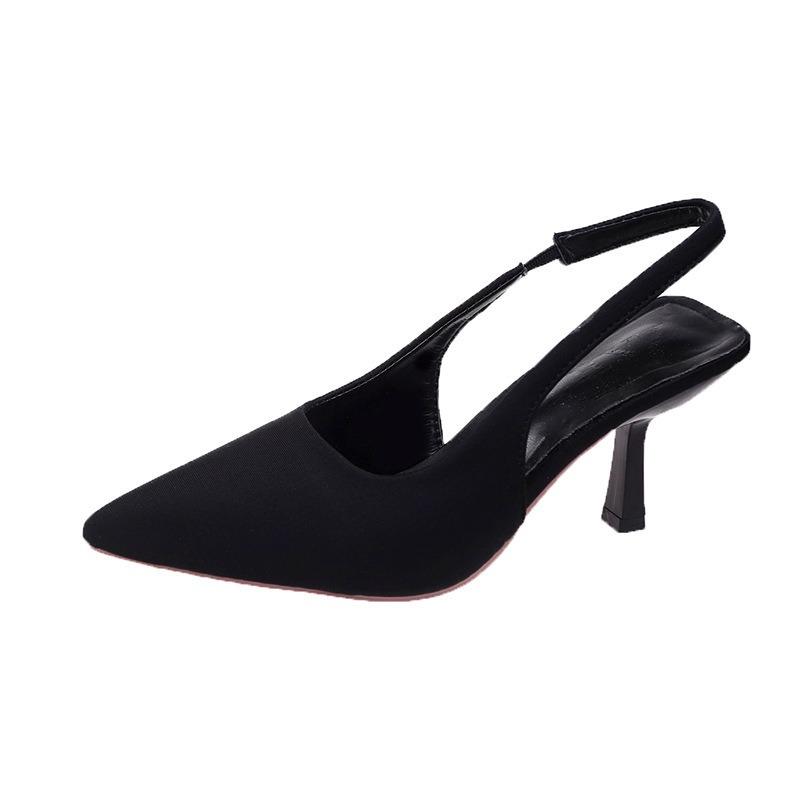 Spring new pointed thin heel medium heel single shoes empty bag head sandals high heels green large size women's shoes