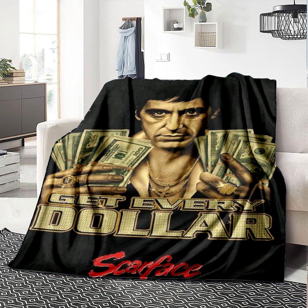 1pc Scarface-Inspired Flannel Blanket - Soft Cozy All-Season Throw for Bedroom, Sofa, Camping, Travel - Perfect Gift for Movie FansB09