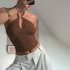 Pure Color Fancy Metal Buckle Halter Lace-up Vest 2025 Summer Wear Sexy Silm Slimming Short Top