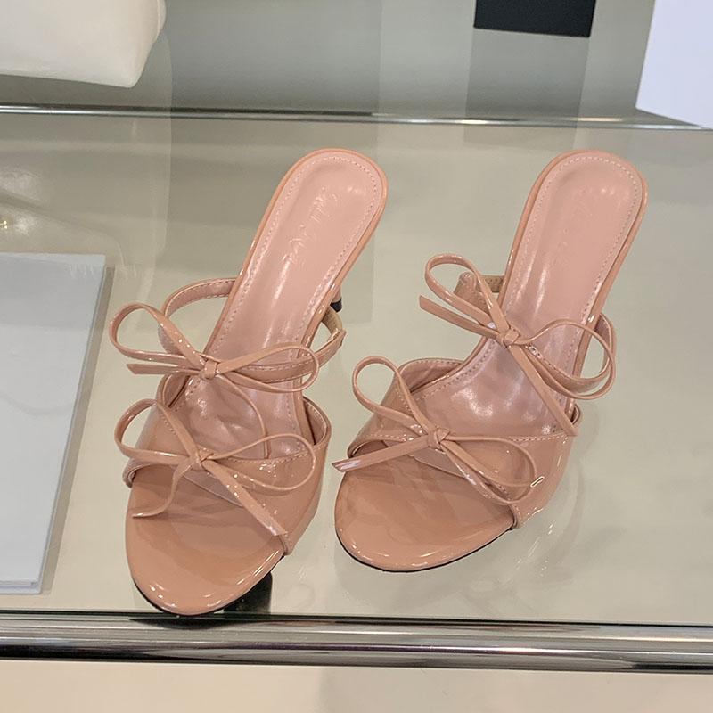 Fashion Fashion Round Toe Elegant Women Heels Pumps Shoes Spring Summer Butterfly-Knot Ladies High Heels Slides Shoes Female Sandals