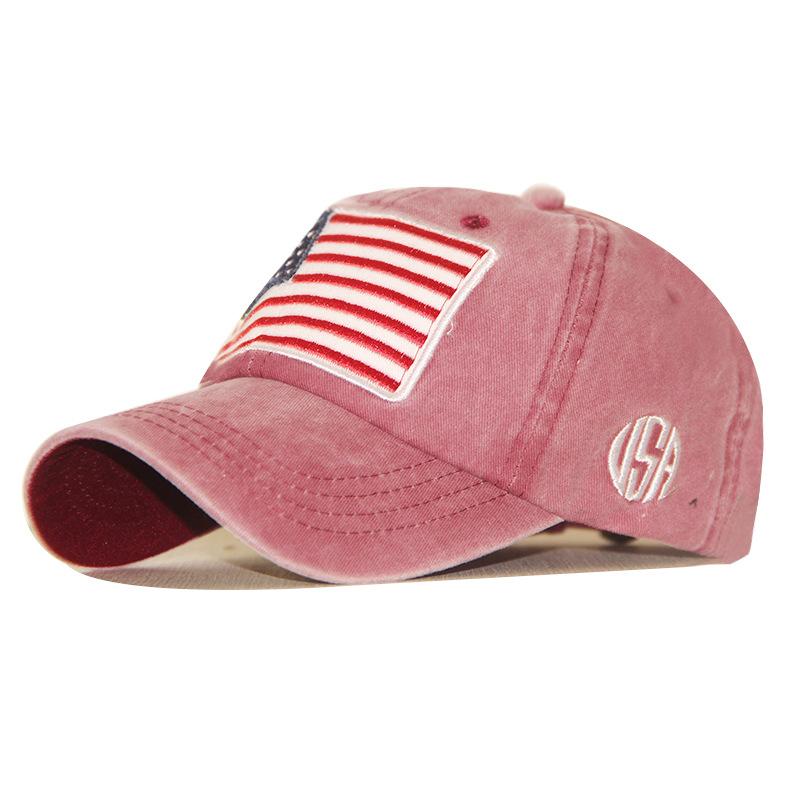 

Шляпа Стираная старая бейсболка с алфавитом Классическая хлопковая кепка с американским флагом adjusable бордовый