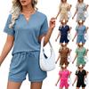 Zomer Tweedeelss Set voor Dames V-hals Top met Korte Mouwen en Taille met Trekkoord Shorts Casual Loungewear Outfit voor Dagelijks Gebruik