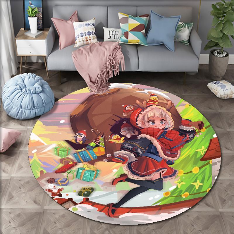 Cartoon Christmas Carpet Round Carpet Santa Claus Sofa Carpet Home Living Room Bedroom Bathroom Printed Decorative Carpet