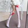 Women Sexy Cute Love Heart Pattern Stockings Nylon High Stockings With Bow Decoration Valentine Day Gift Christmas Wear
