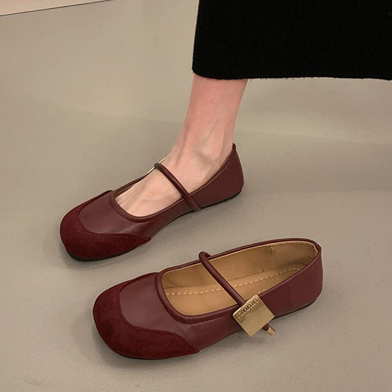 French Mary Jane shoes women's shoes spring and autumn new soft sole soft surface word with shallow mouth single shoes women's skirt