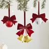 Christmas Creative Ornaments for Christmas Tree, Bow-shaped Ironwork Circular Bell Pendant, Festive Scene Decoration