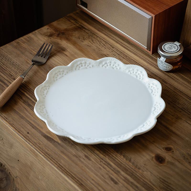 Delicate Solid Color Flower-Shaped Plate Ceramic Plate Restaurant Dessert Plate Household Dish Plate High Value Tableware Plate Dinner Plate