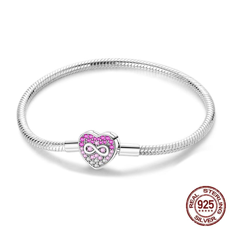 Pink Heart Bracelets Copper Metal Color Bow Zircon Lucky Snake Chain Bracelets Designed For Do It Yourself Charm Bead Components Bead Components
