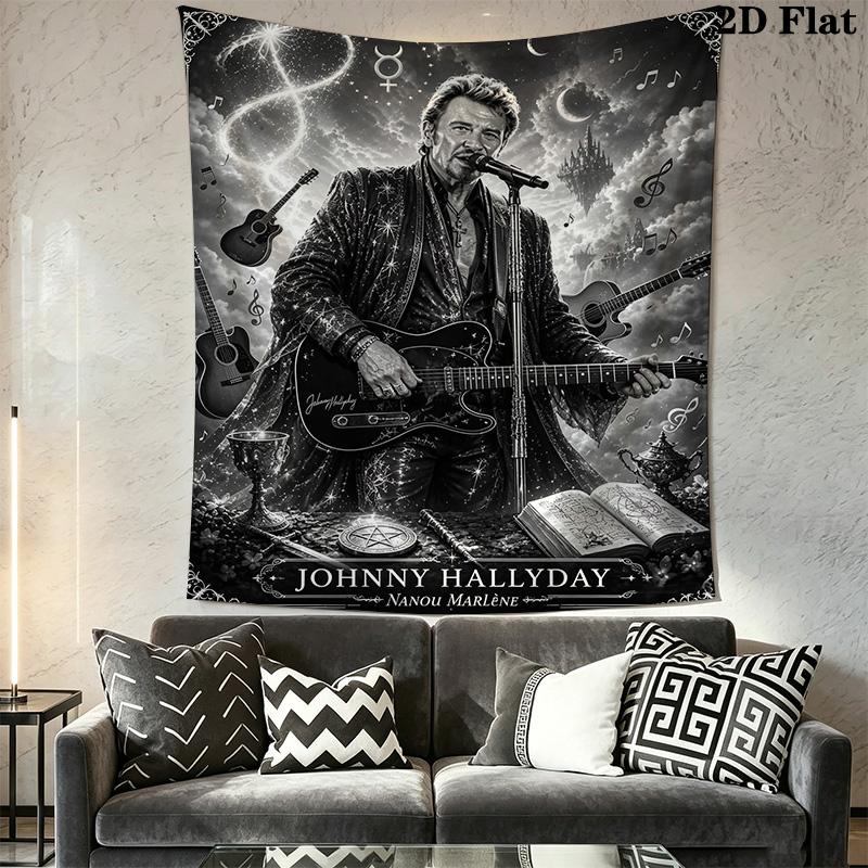 Johnny Hallyday Musical Legend Tapestry Fashion Print Background Cloth Background Wall Hanging Cloth Work Of Art Atmospheric Background Cloth