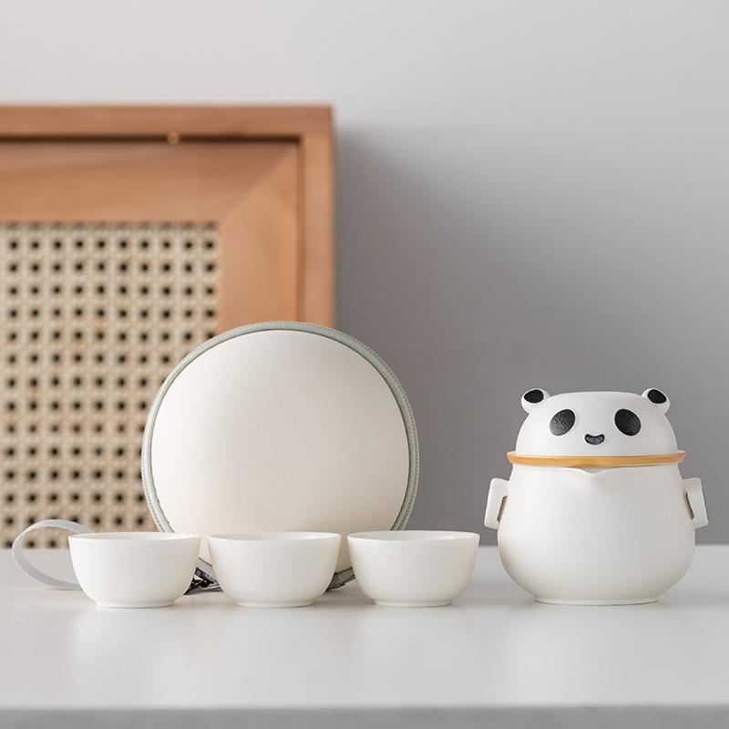 Light Luxury Panda Travel Tea Set, One Pot, Three Cups of Kuaike Cup, High-end Kung Fu Tea Set Gift Box, Business Gift Accompaniment