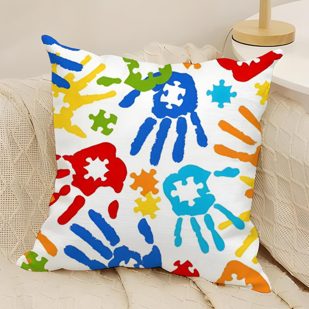 Creative Puzzle Texture Pillow Case Natural Linen DoubleSided Printing Sofa Home Decor Cushion Cover