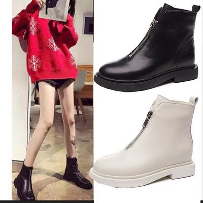 Autumn and Winter New Ladies Height Increasing Insole Versatile Breathable Booties Front Zipper Fashion Single-Layer Boots