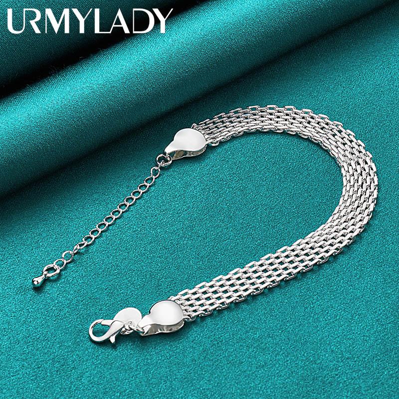 925 Sterling Silver 10mm Weave Chain Tassels Bracelet Fashion Jewelry
