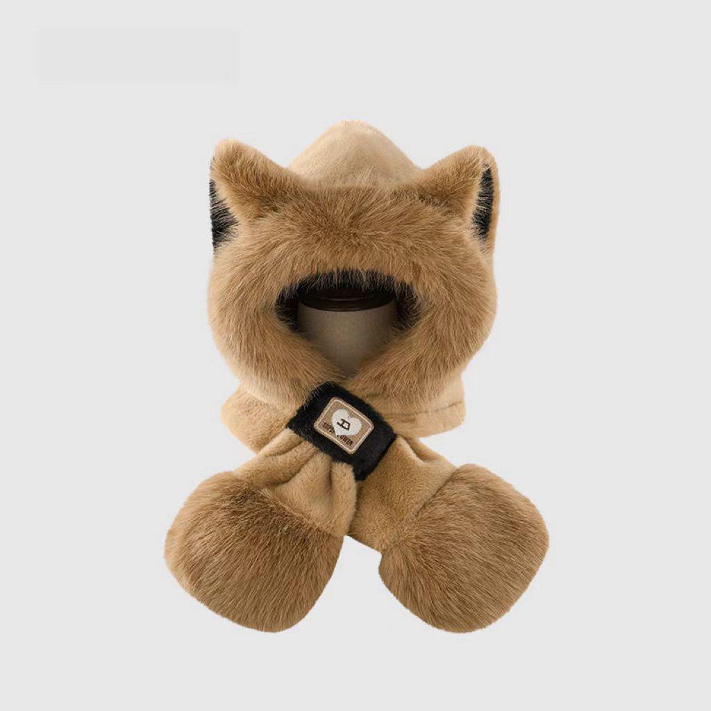 Damen Niedliche Pelzige Fuchsöhren Mütze und Schal mit Ohrenschützern - Winddichte Winter Radfahrausrüstung