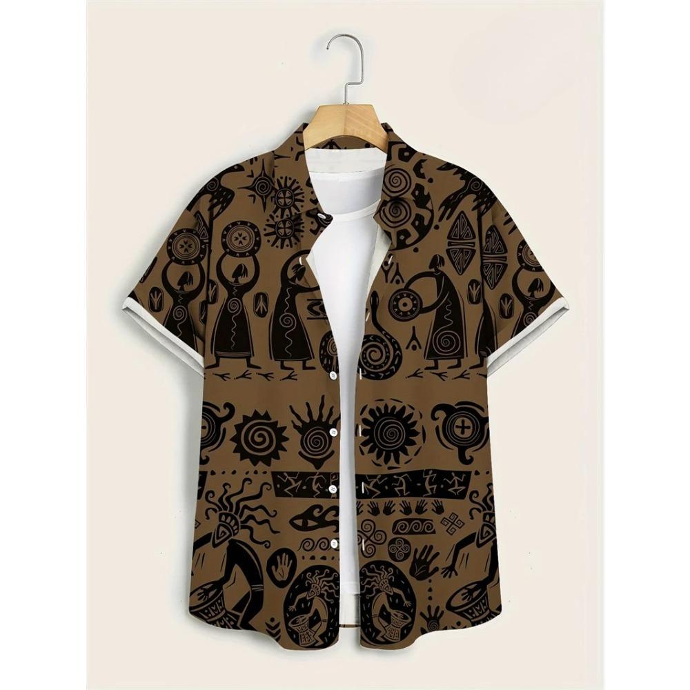Hawaii Shirts for Men 3D Paisley Graphic Short-sleeved T-shirt Casual Lapel Buttons Male Tops Summer Oversized Bohemian Man Tees