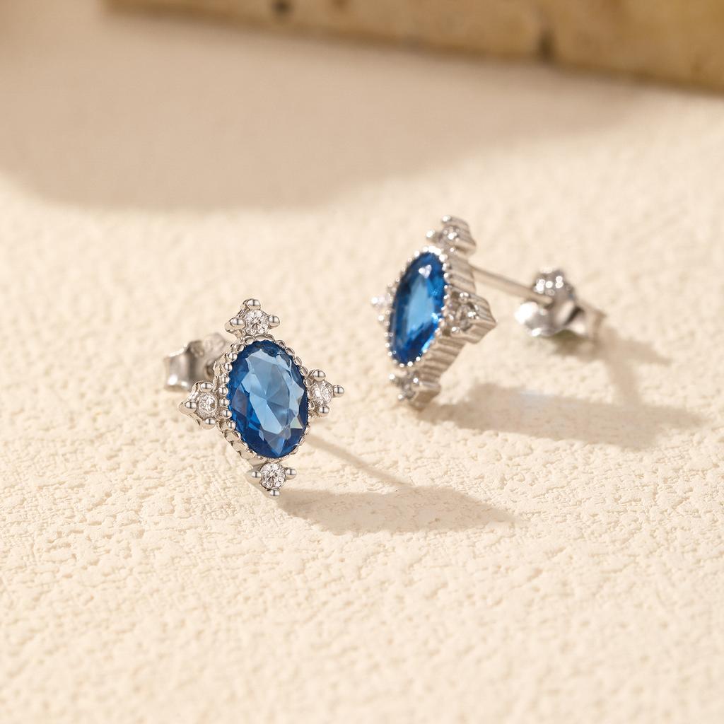 MODIAN 925 Silver Vintage Geometric Royal Crown Blue Zirconia Charming Stud Earrings For Women Party Fine Jewelry